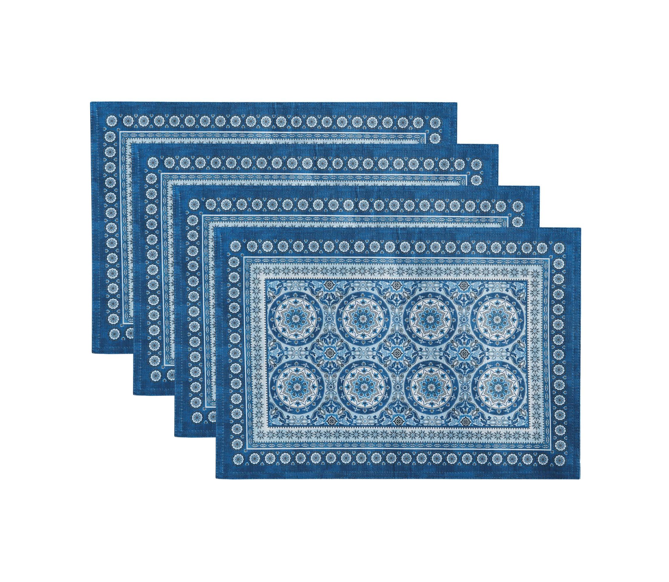 Vietri Medallion Block Print Stain & Water Resistant Indoor/Outdoor Placemats, Set of 4 - 13x19