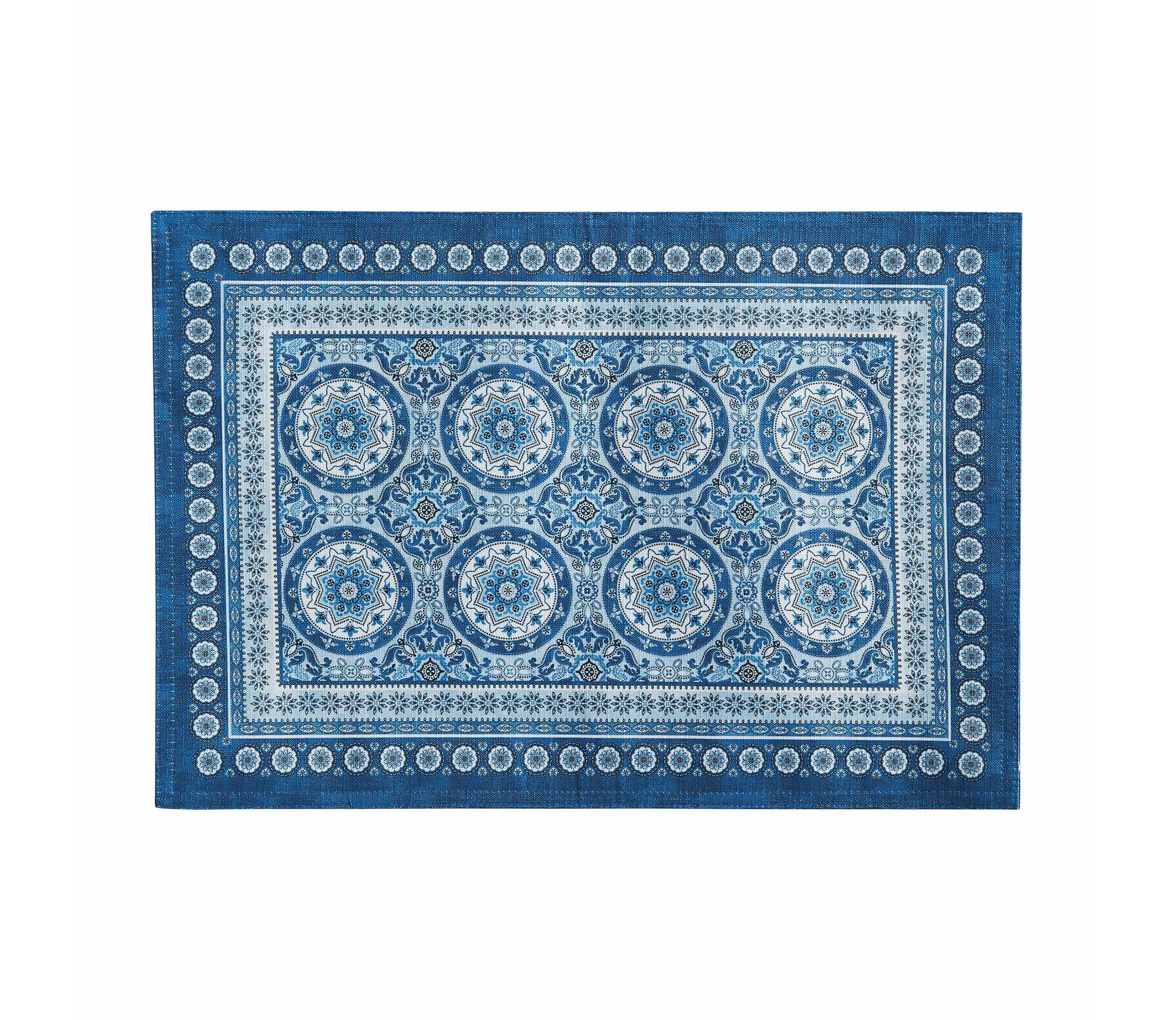 Vietri Medallion Block Print Stain & Water Resistant Indoor/Outdoor Placemats, Set of 4 - 13x19