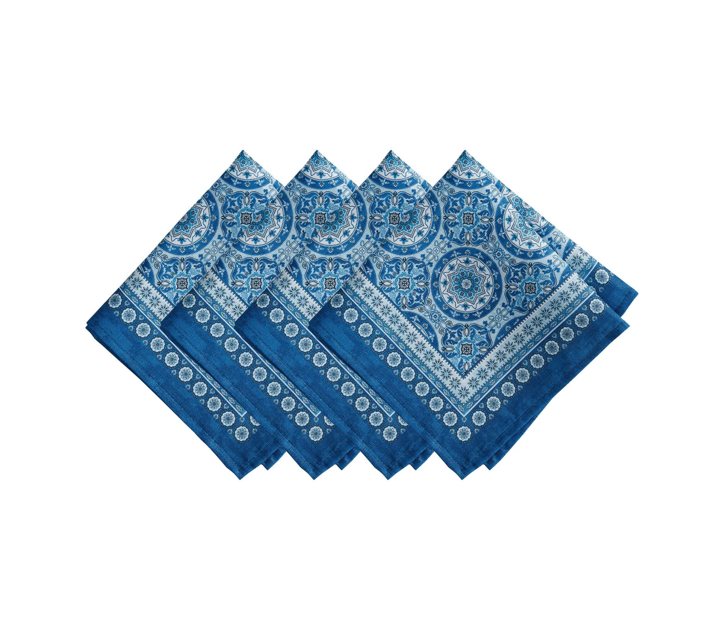 Vietri Medallion Block Print Stain & Water Resistant Indoor/Outdoor Napkins, Set of 4
