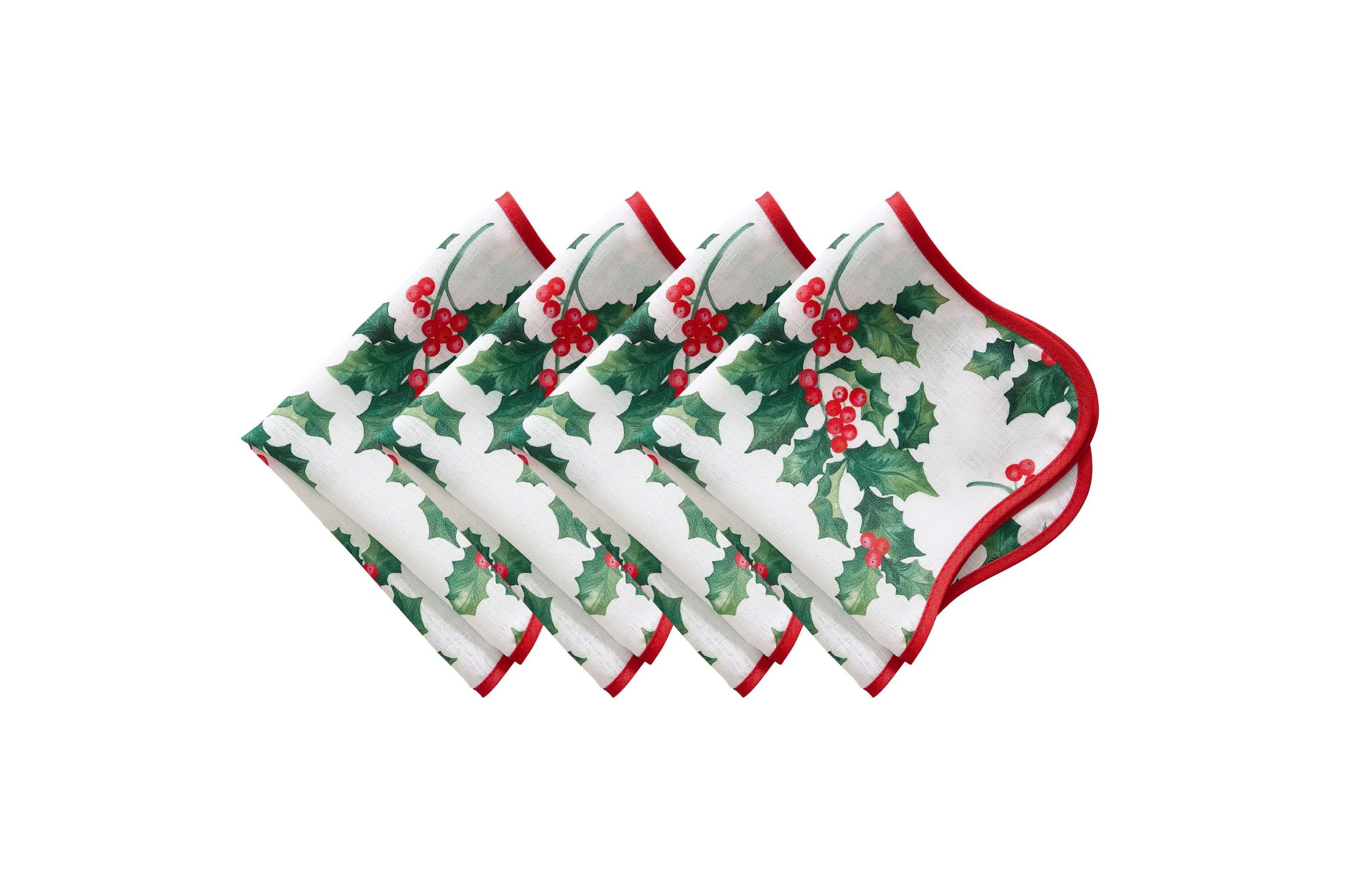 Vintage Holly Scallop Border Napkins, Set of 4