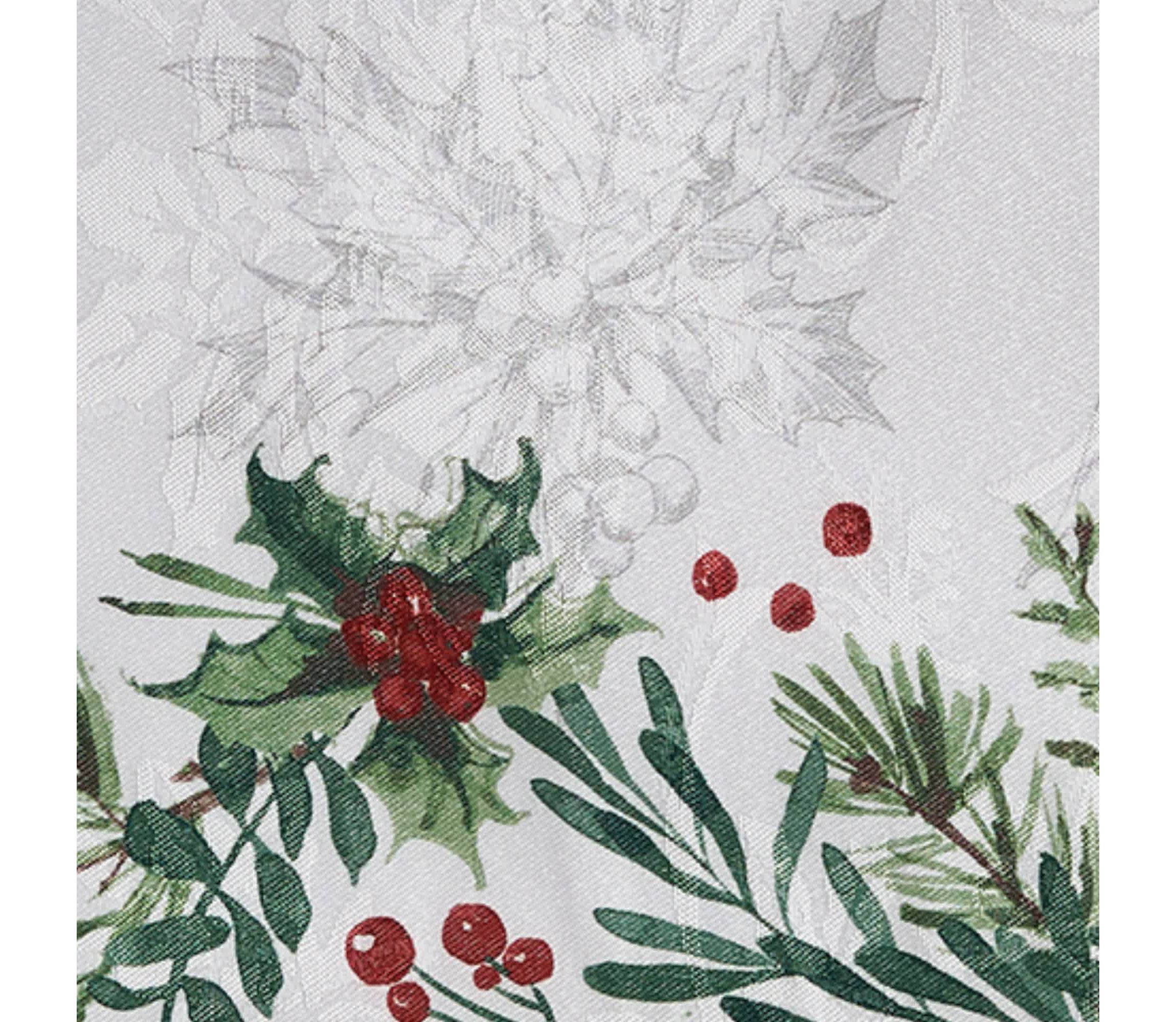Holly Berry Flourish Holiday Round Fabric Tablecloth