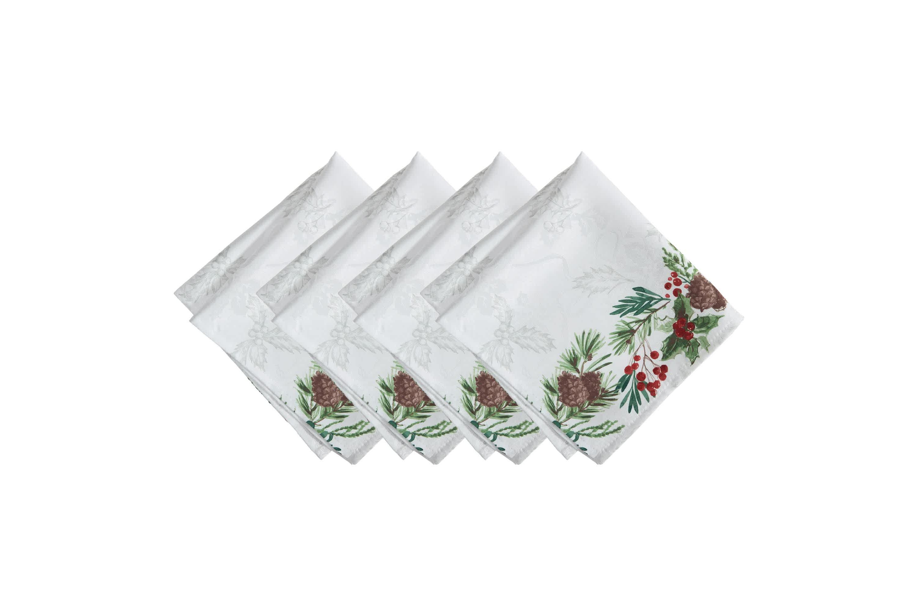 Holly Berry Flourish Holiday Fabric Napkin, Set of 4