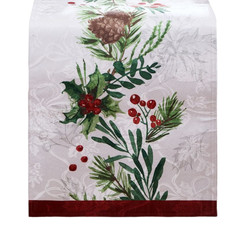Holly Berry Flourish Holiday Fabric Table Runner - 14x70