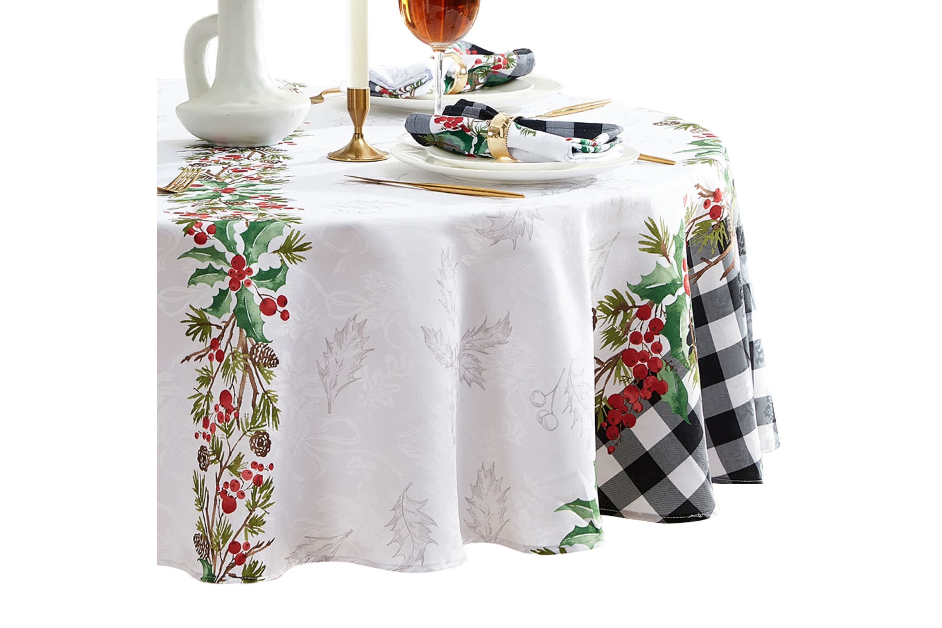 Holly Farmhouse Charm Holiday Round Fabric Tablecloth