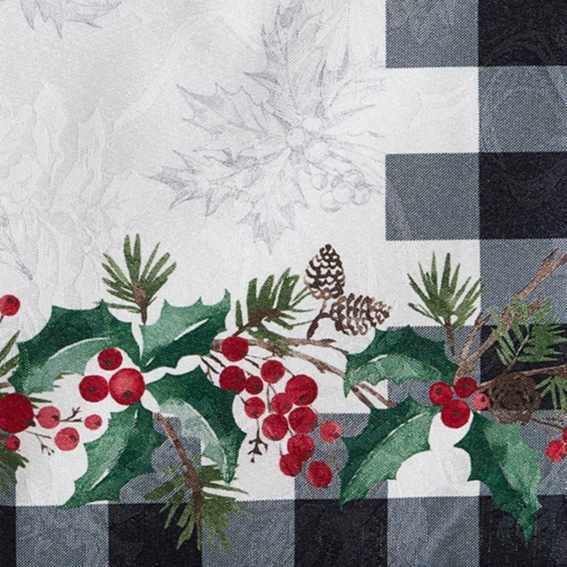 Holly Farmhouse Charm Holiday Round Fabric Tablecloth