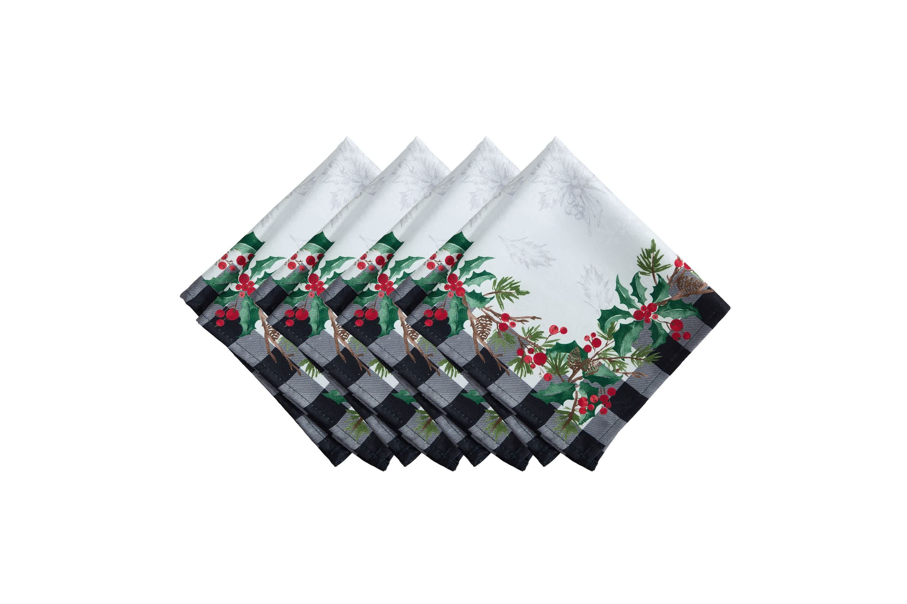 Holly Farmhouse Charm Holiday Fabric Napkins, Set of 4