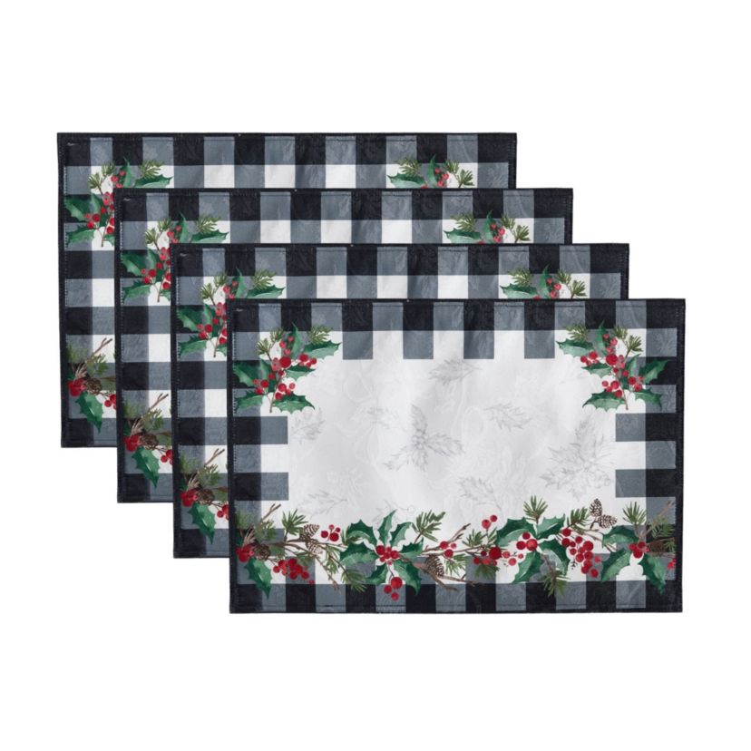 Holly Farmhouse Charm Holiday Fabric Placemats, Set of 4 - 13x19