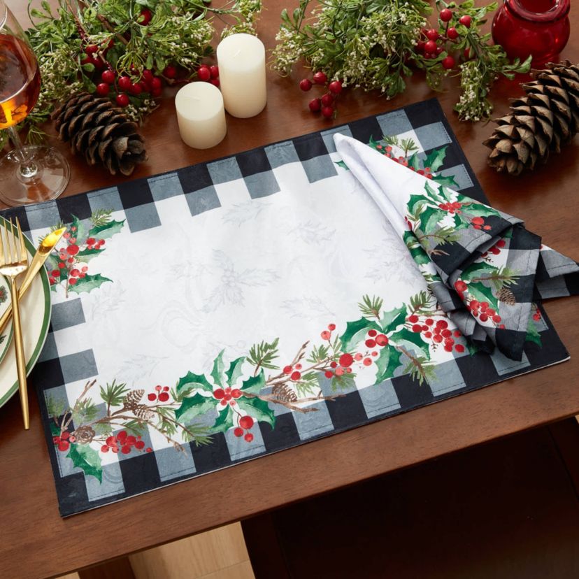 Holly Farmhouse Charm Holiday Fabric Placemats, Set of 4 - 13x19
