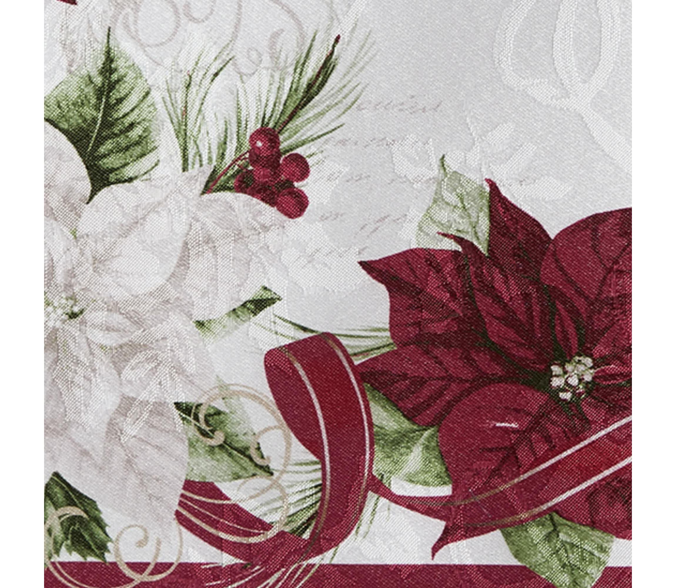 Clarette Poinsettia Holiday Round Fabric Tablecloth
