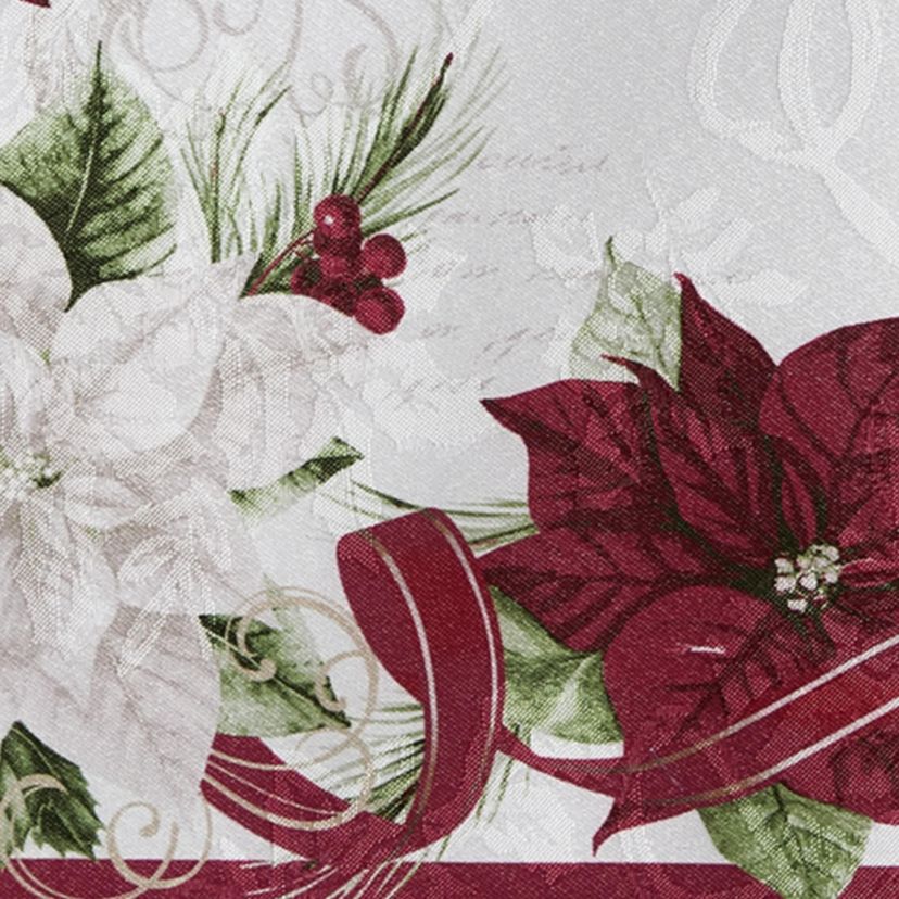 Clarette Poinsettia Holiday Round Fabric Tablecloth