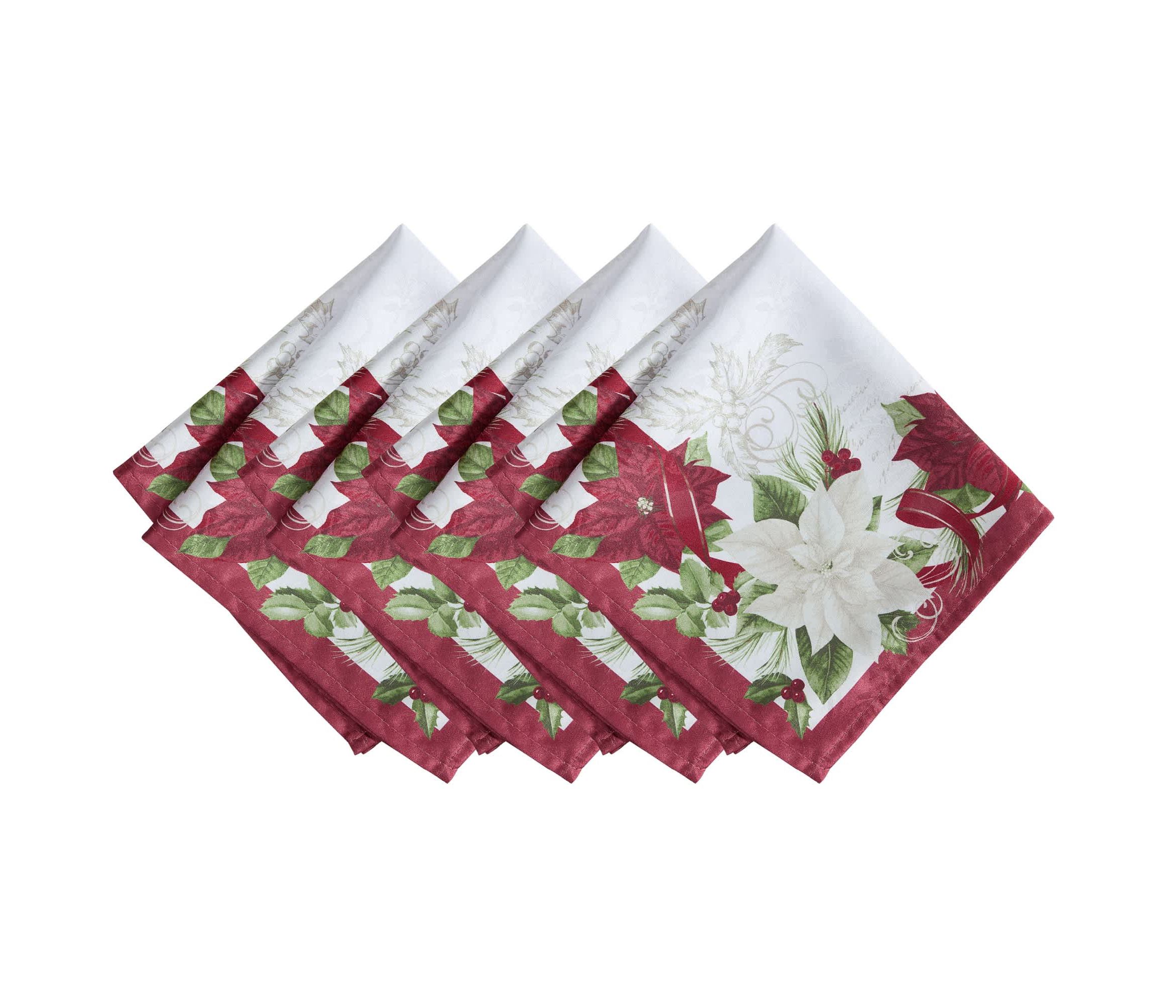 Clarette Poinsettia Holiday Fabric Napkins, Set of 4