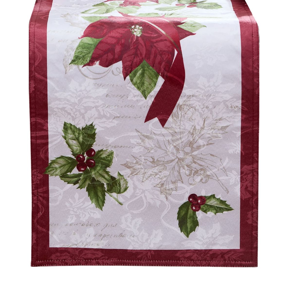 Clarette Poinsettia Holiday Fabric Table Runner - 14x70