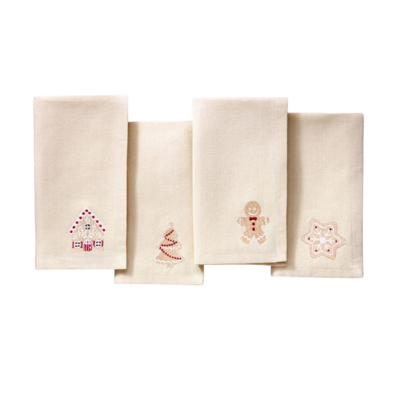 Gingerbread Bliss Embroidered Cotton Napkins, Set of 4