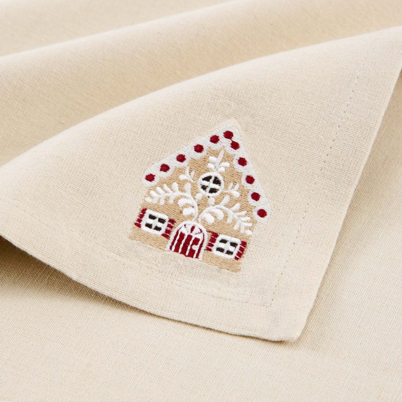 Gingerbread Bliss Embroidered Cotton Napkins, Set of 4