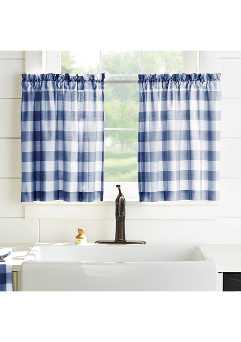 Kitchen Tier Window Curtain, Blue And White Plaid Kitchen Curtains