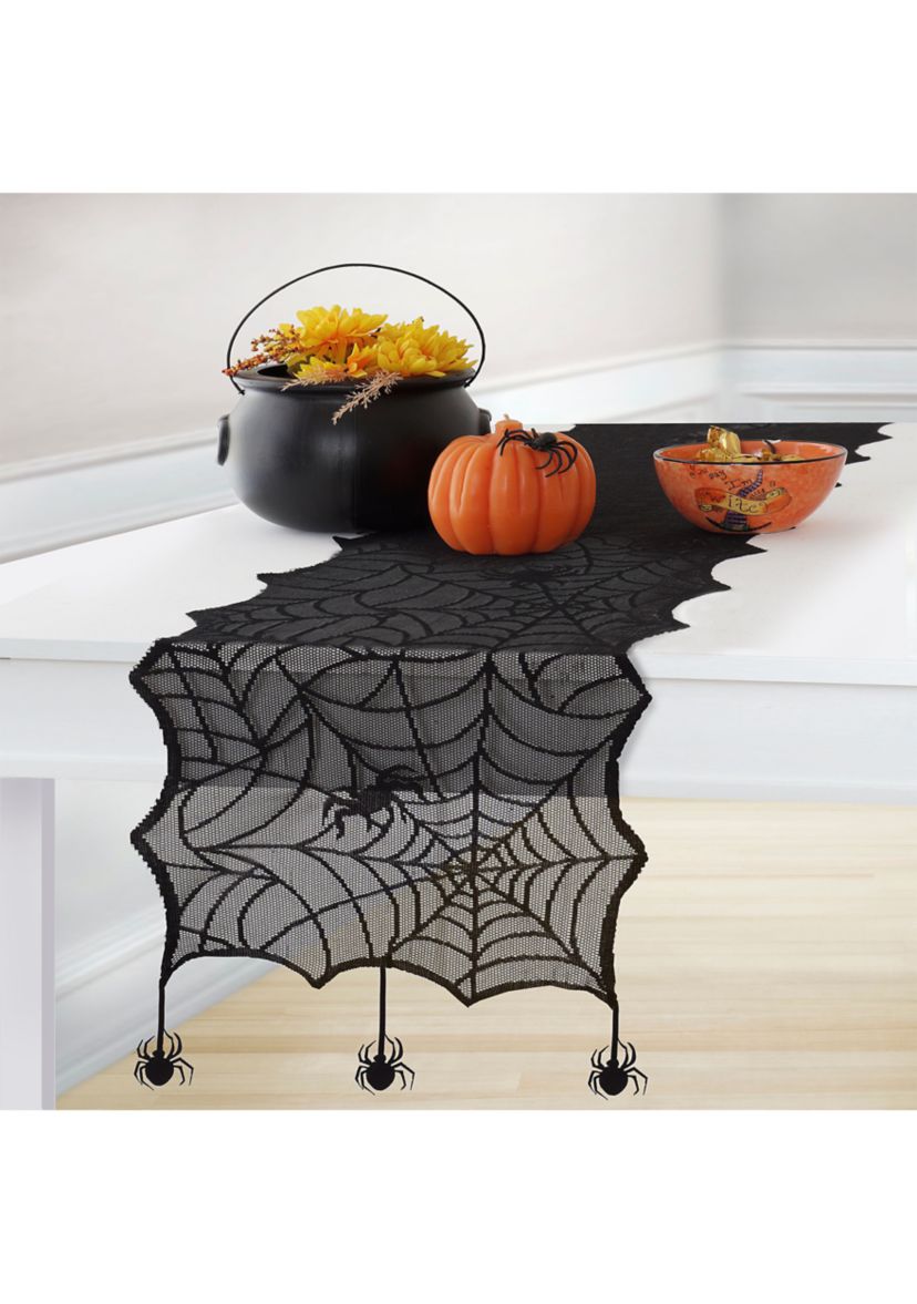 Crawling Halloween Spider Lace Table Runner and Mantle Scarf - 13" x 70"