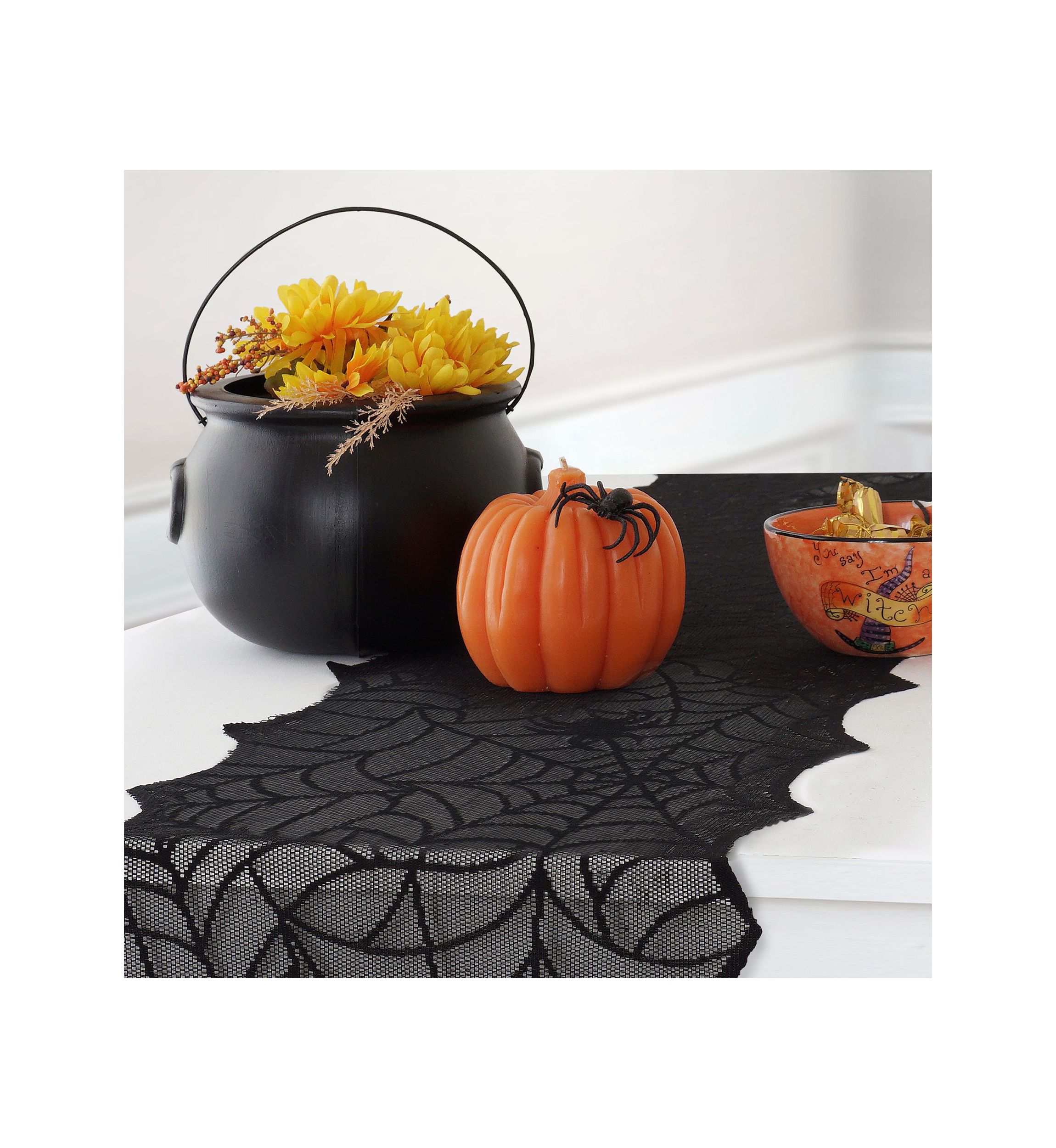 Crawling Halloween Spider Lace Table Runner and Mantle Scarf - 13" x 70"