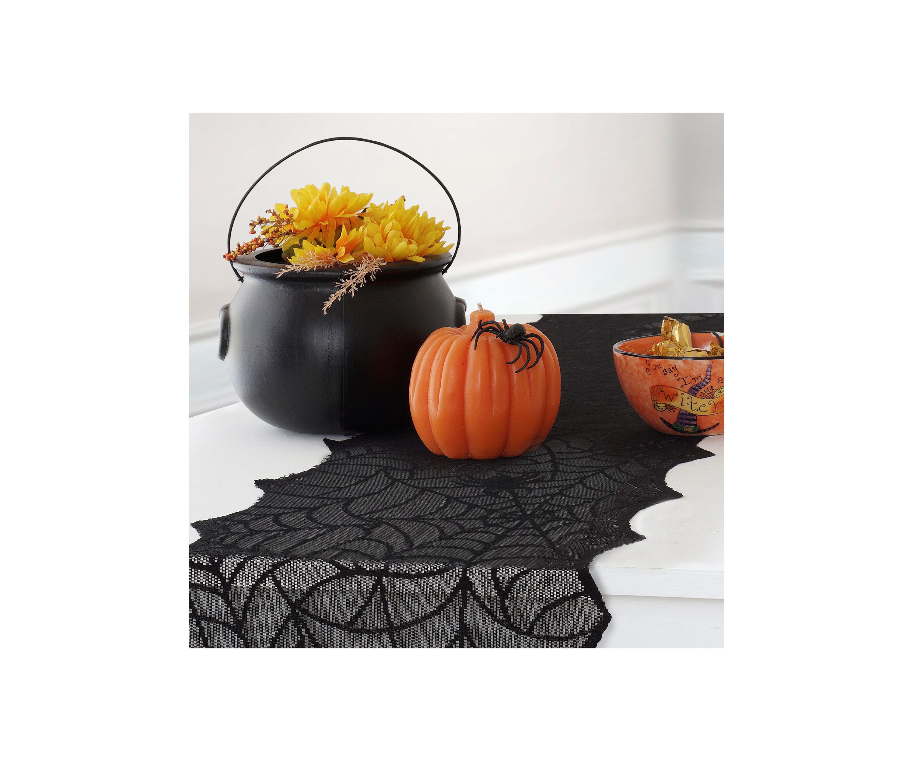 Crawling Halloween Spider Lace Table Runner and Mantle Scarf - 13" x 70"