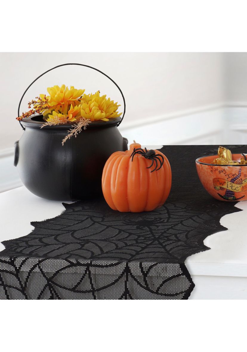 Crawling Halloween Spider Lace Table Runner and Mantle Scarf - 13" x 70"