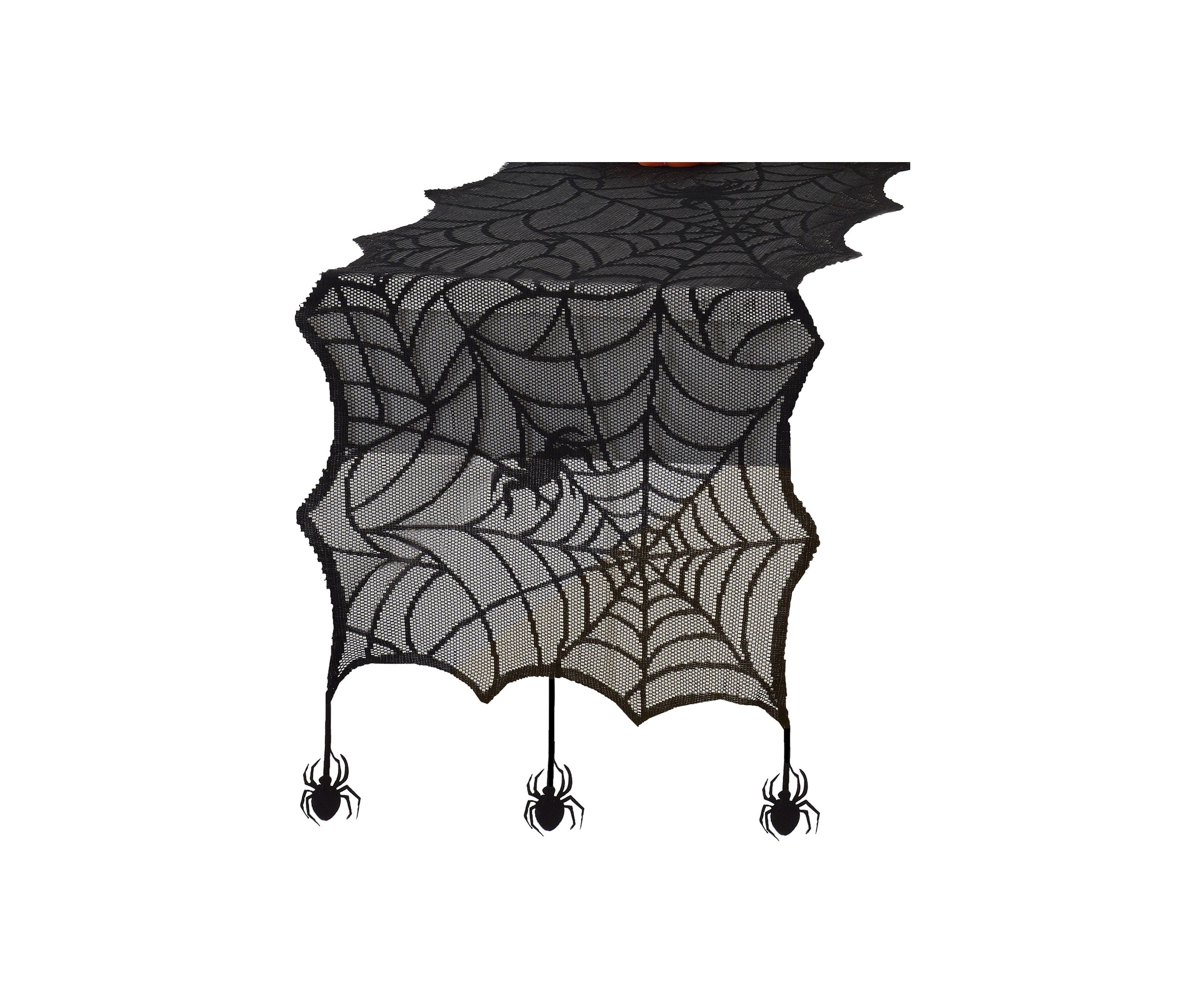 Crawling Halloween Spider Lace Table Runner and Mantle Scarf - 13" x 70"