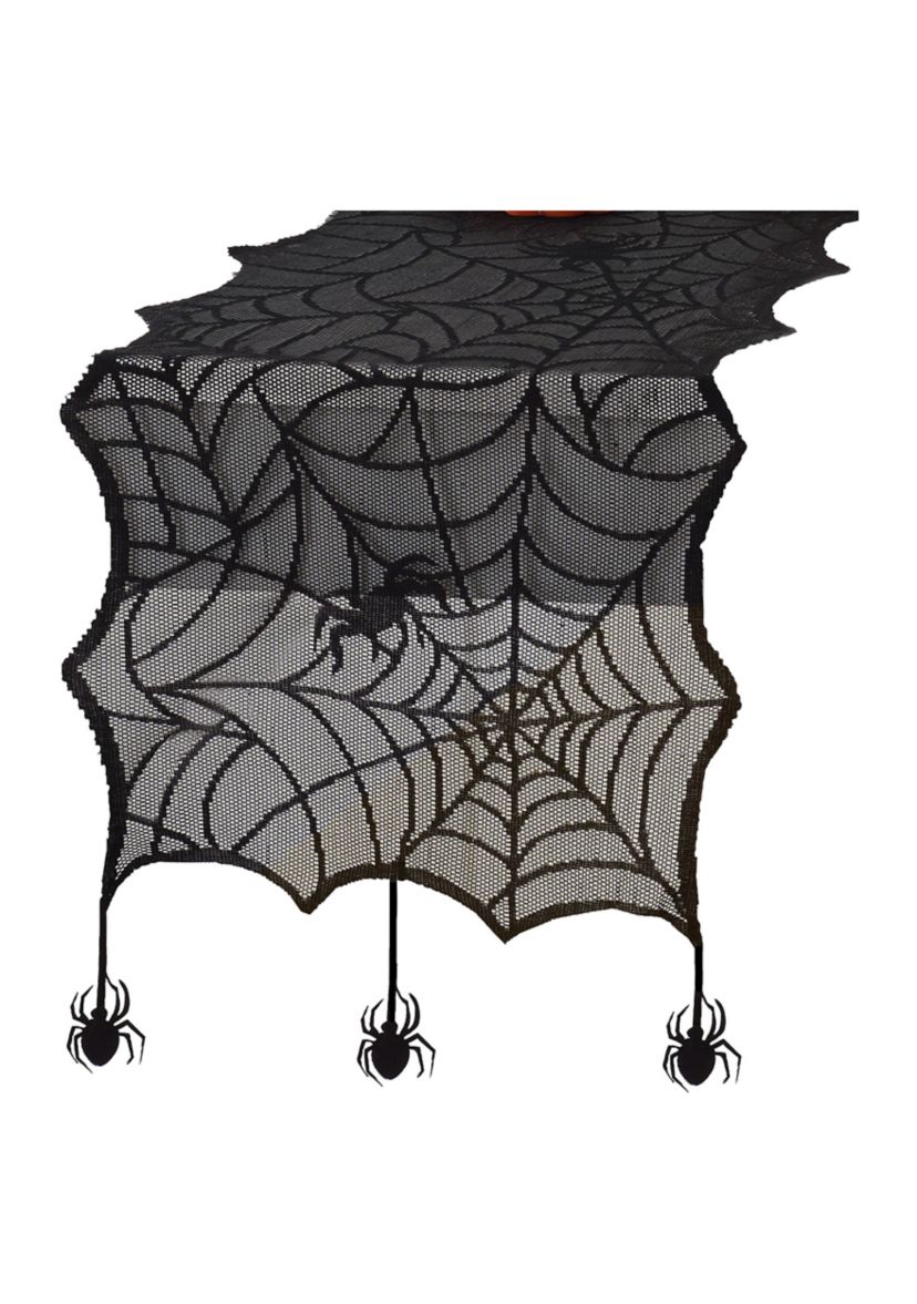Crawling Halloween Spider Lace Table Runner and Mantle Scarf - 13" x 70"