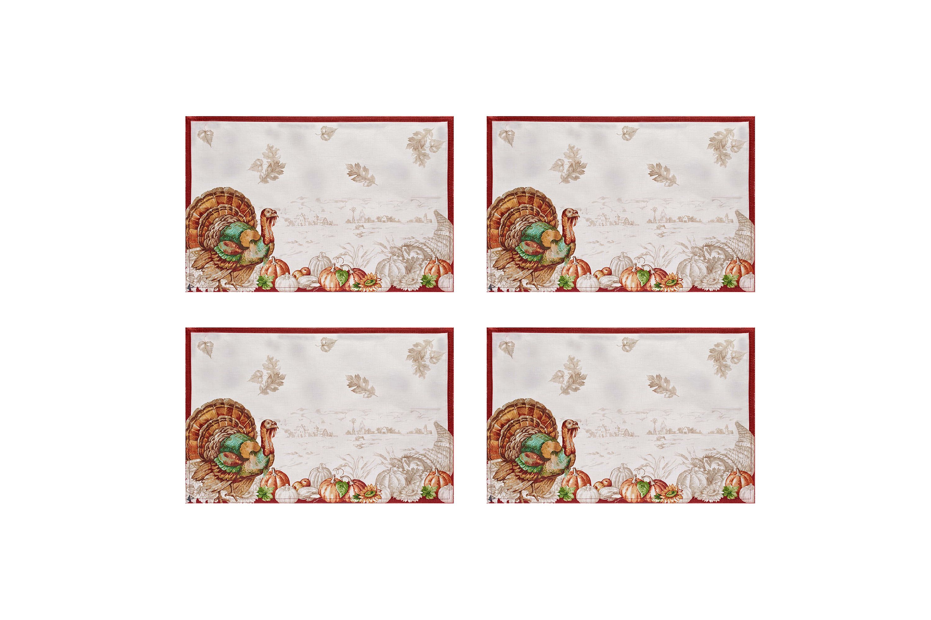 Holiday Turkey Bordered Fall Placemat, Set of 4 - 13" x 19"