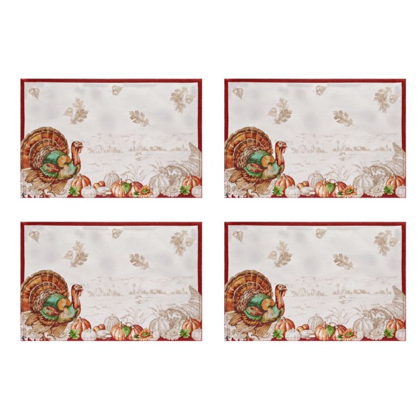 Holiday Turkey Bordered Fall Placemat, Set of 4 - 13" x 19"