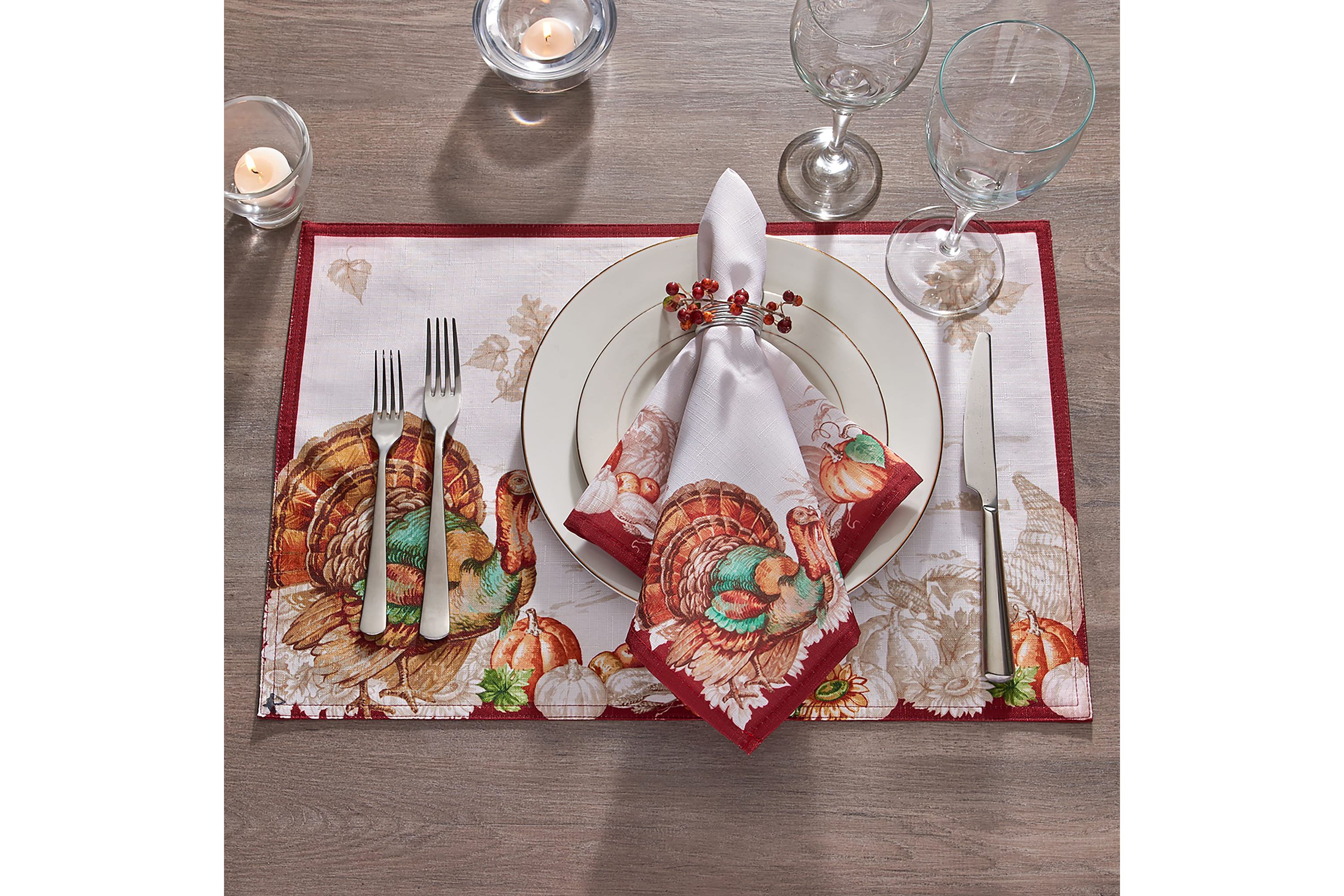 Holiday Turkey Bordered Fall Placemat, Set of 4 - 13" x 19"