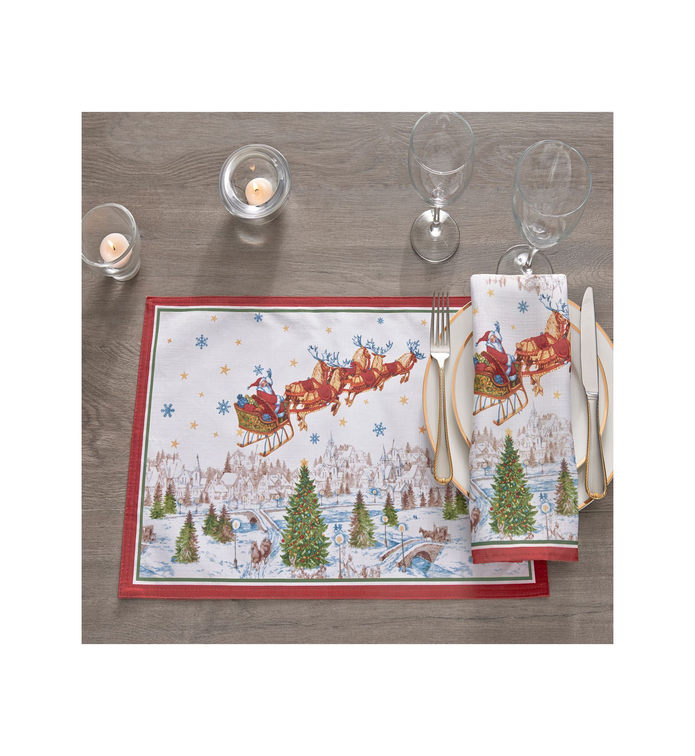 Santa’s Snowy Sleighride Placemat, Set of 4 - 13" x 19"