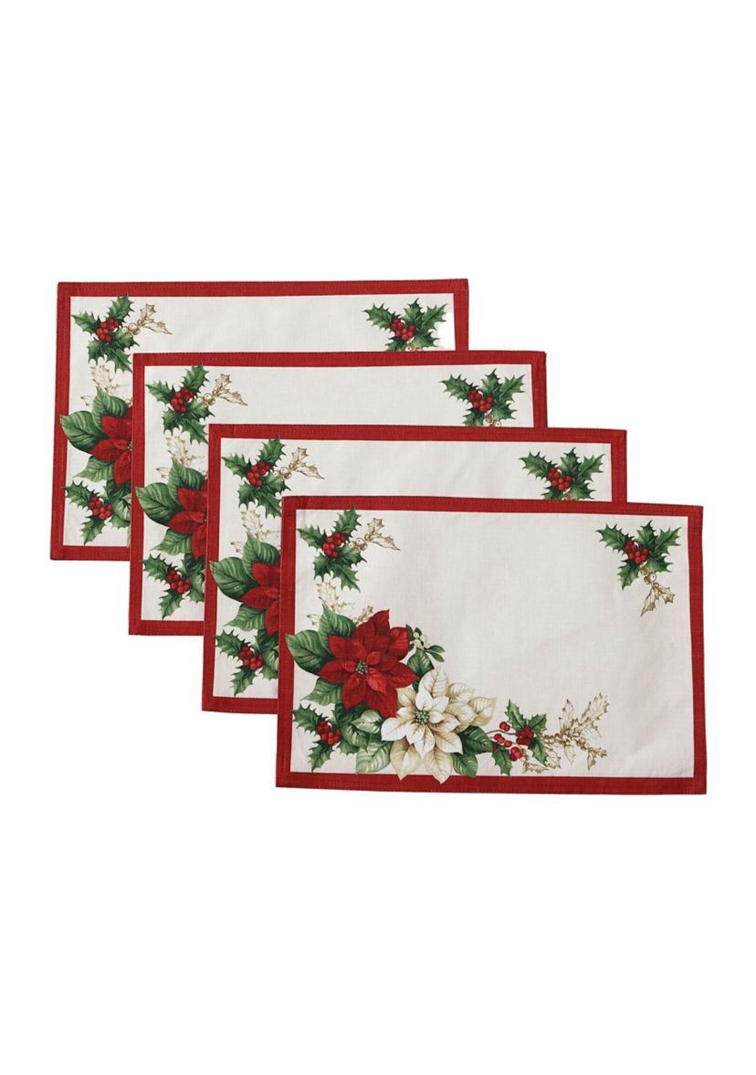 Red and White Poinsettias Placemat, Set of 4 - 13" x 19"