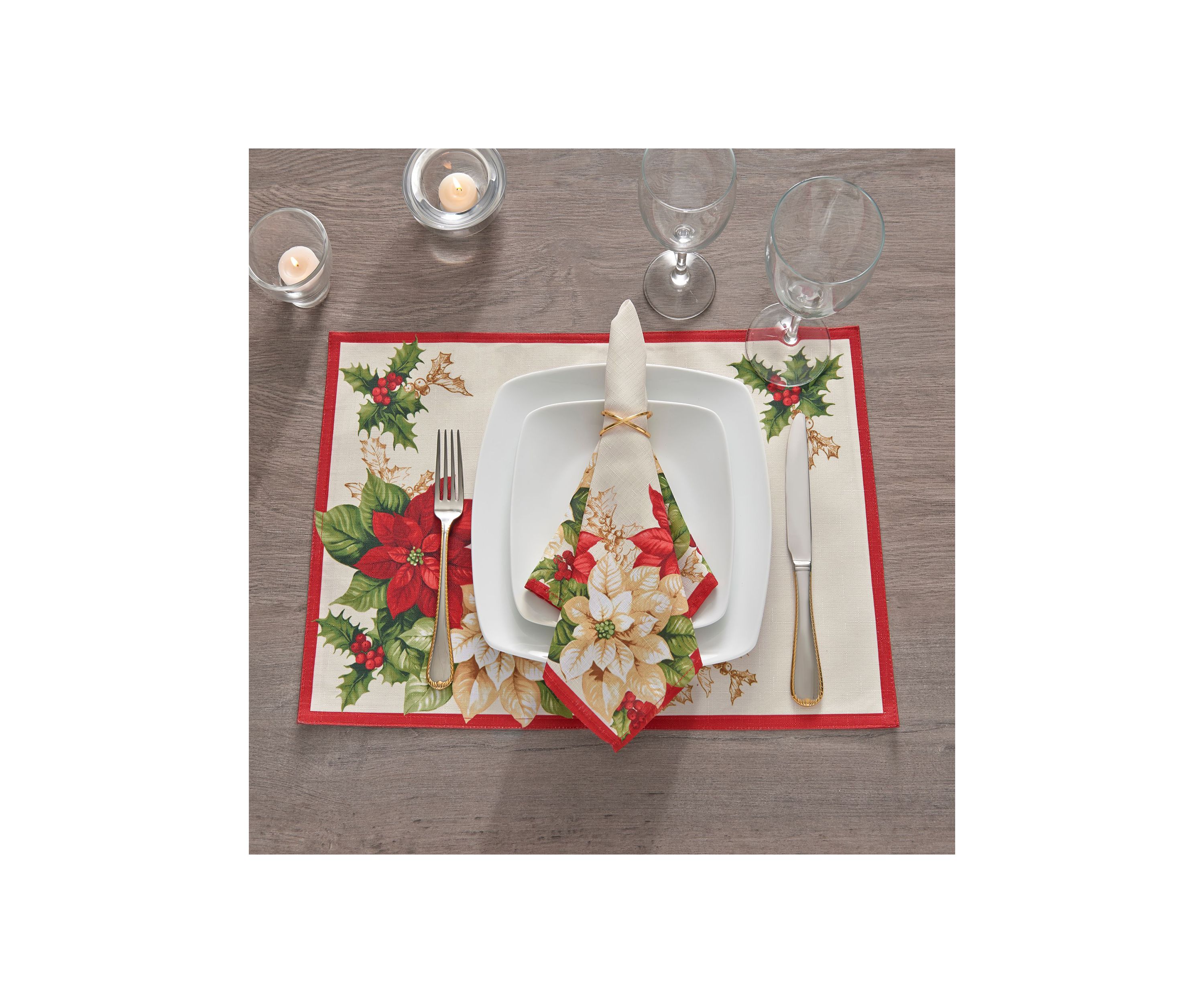 Red and White Poinsettias Placemat, Set of 4 - 13" x 19"