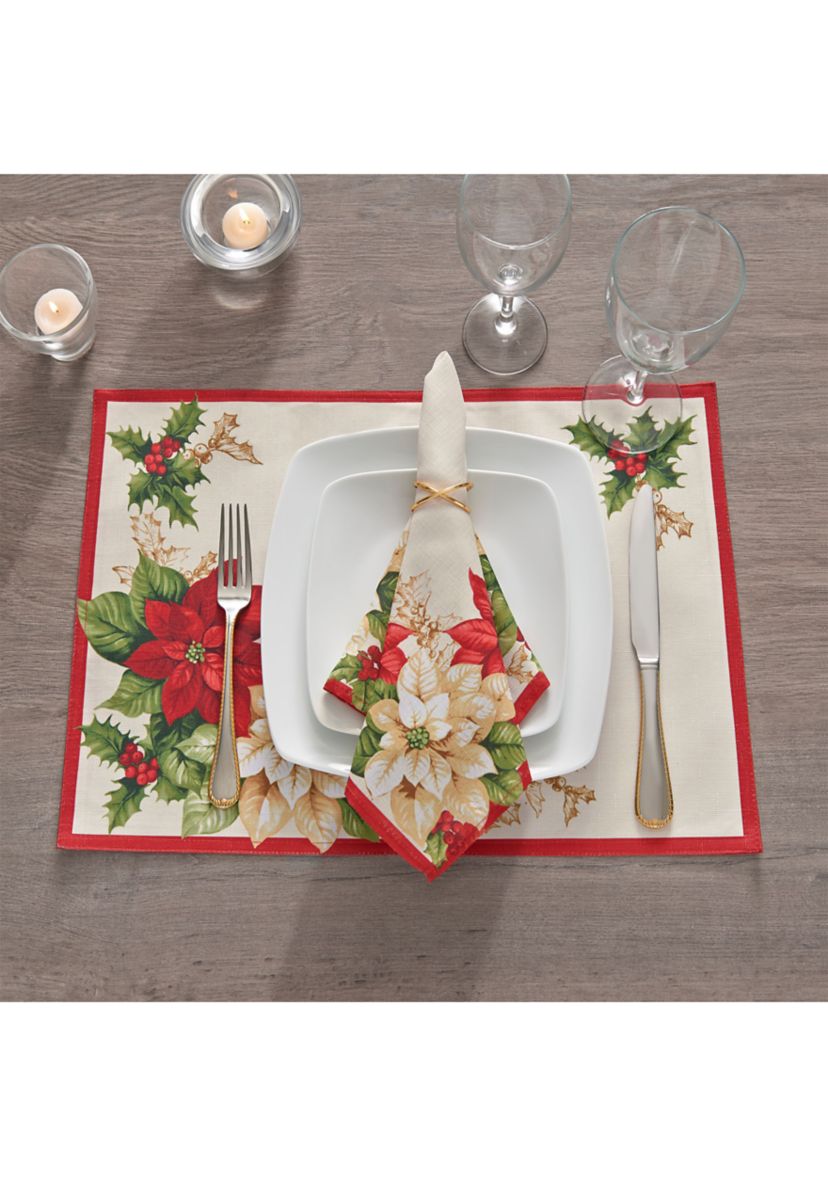 Red and White Poinsettias Placemat, Set of 4 - 13" x 19"