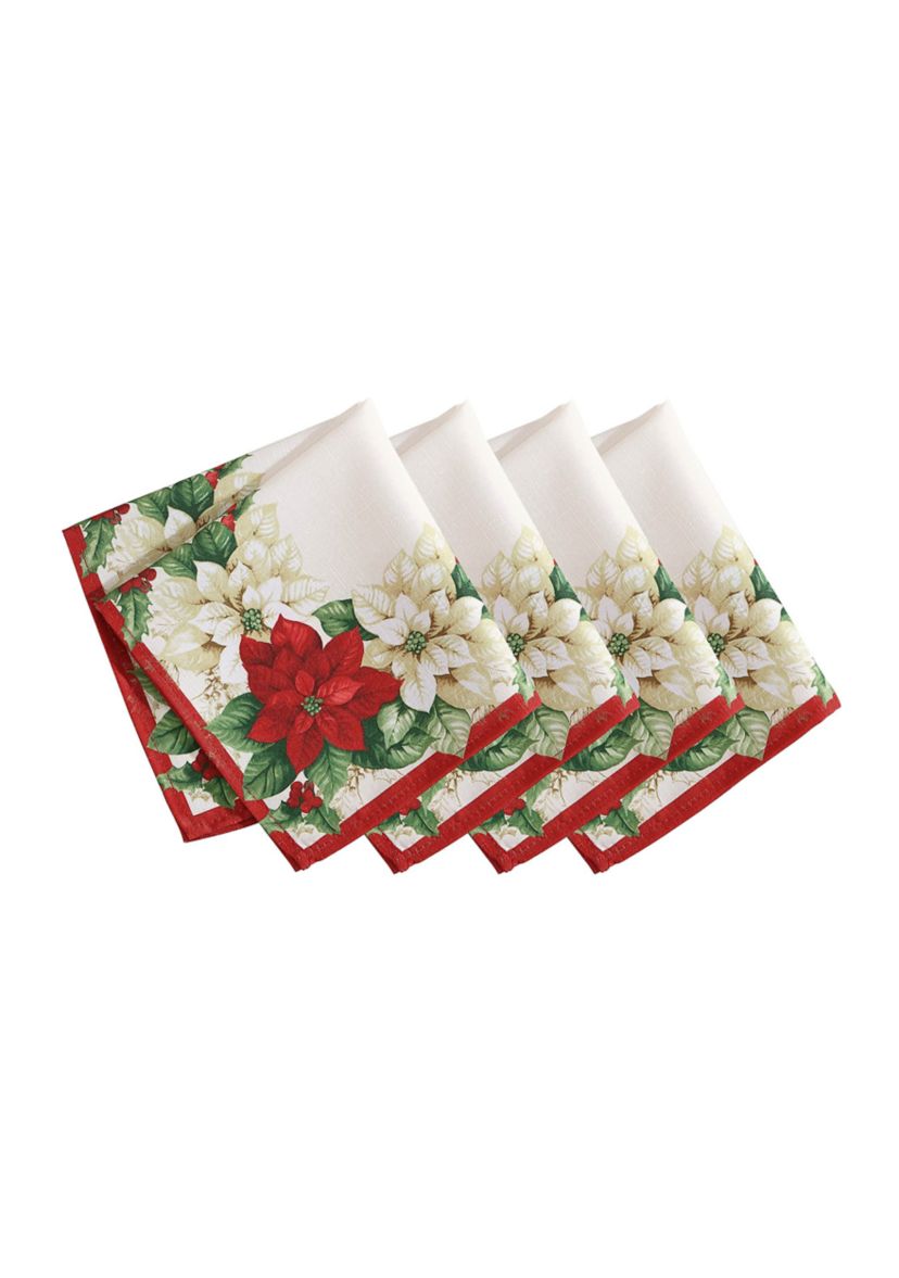Red and White Poinsettias Napkin, Set of 4