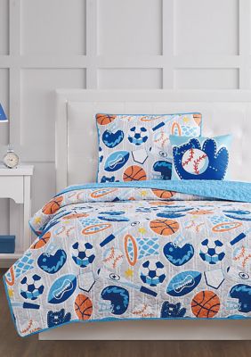American Traditions My World All Star Full 4 Piece Quilt Set, Blue, Full/Queen