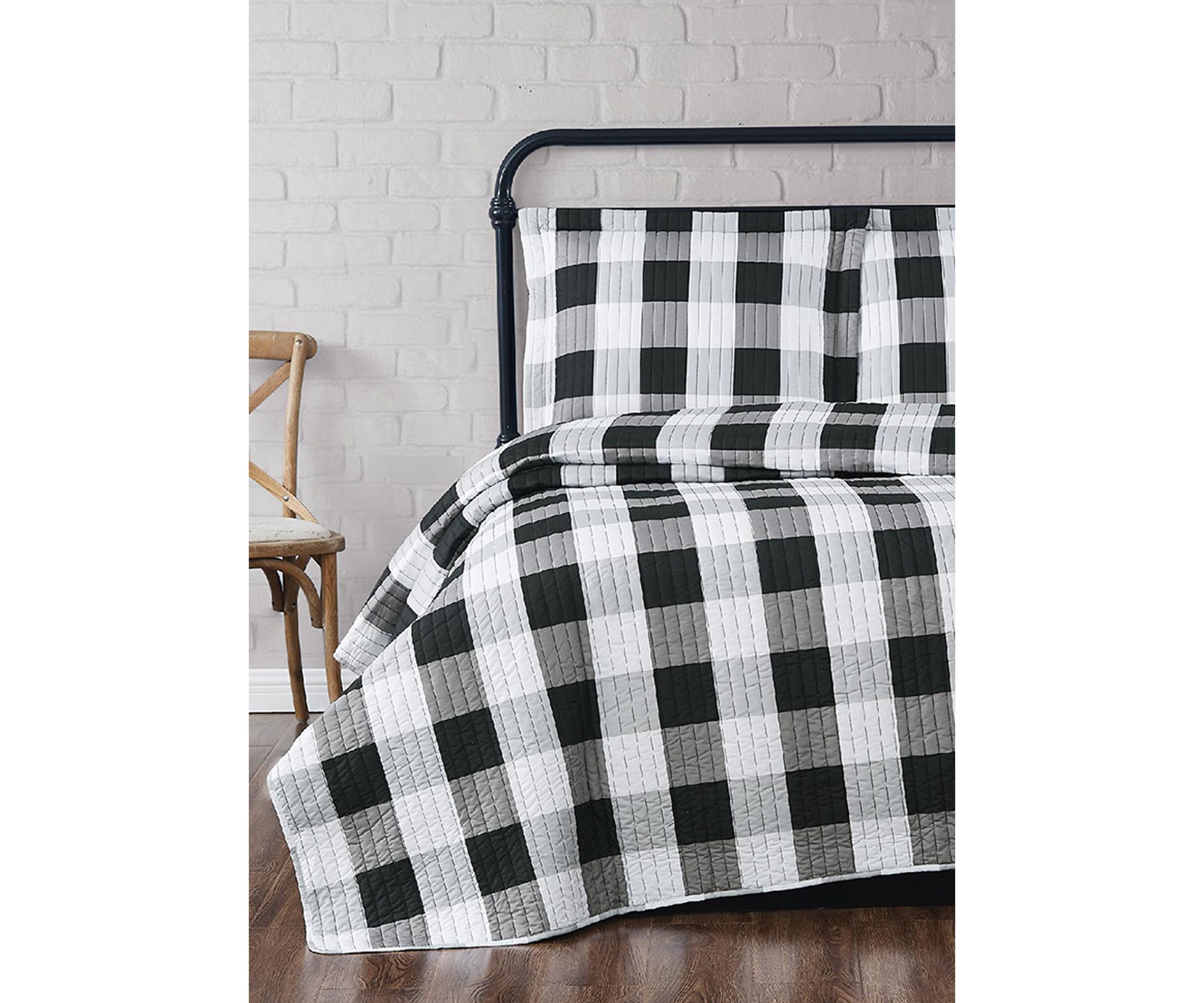 Truly Soft Everyday Buffalo Plaid Black King XL Quilt Set