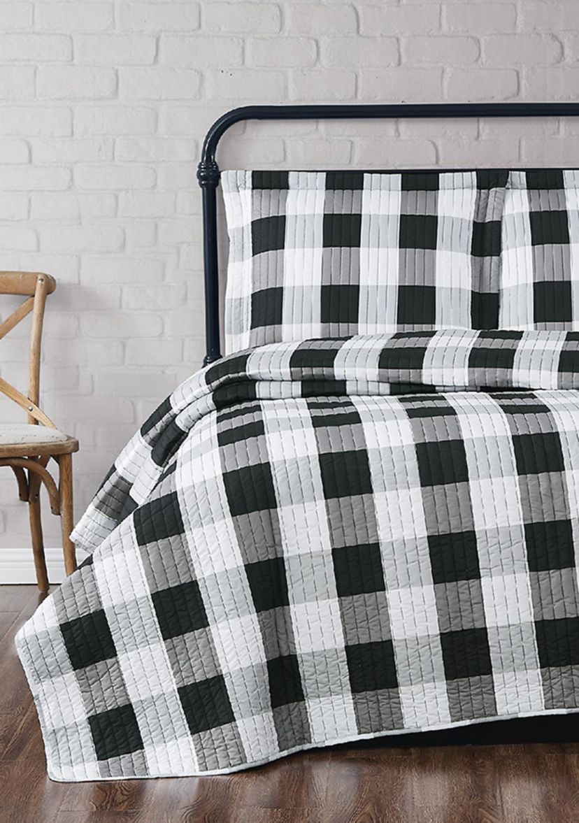 Truly Soft Everyday Buffalo Plaid Black King XL Quilt Set