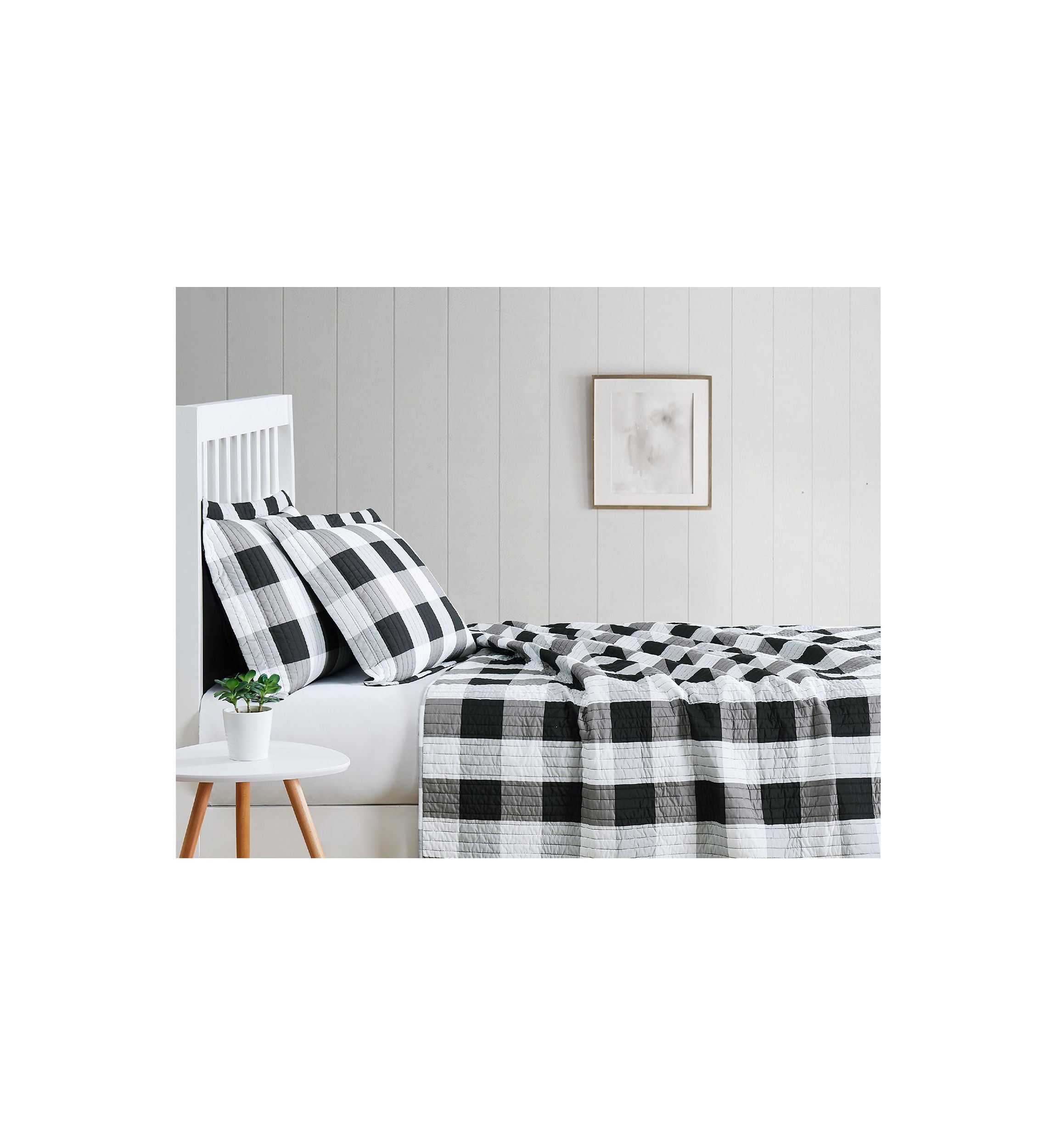Truly Soft Everyday Buffalo Plaid Black King XL Quilt Set
