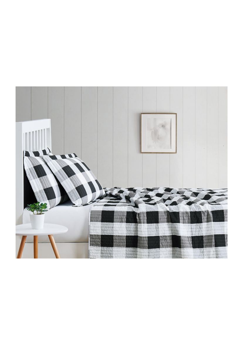 Truly Soft Everyday Buffalo Plaid Black King XL Quilt Set