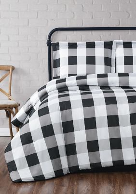 Truly Soft Everyday Buffalo Plaid Black King XL Duvet Cover Set