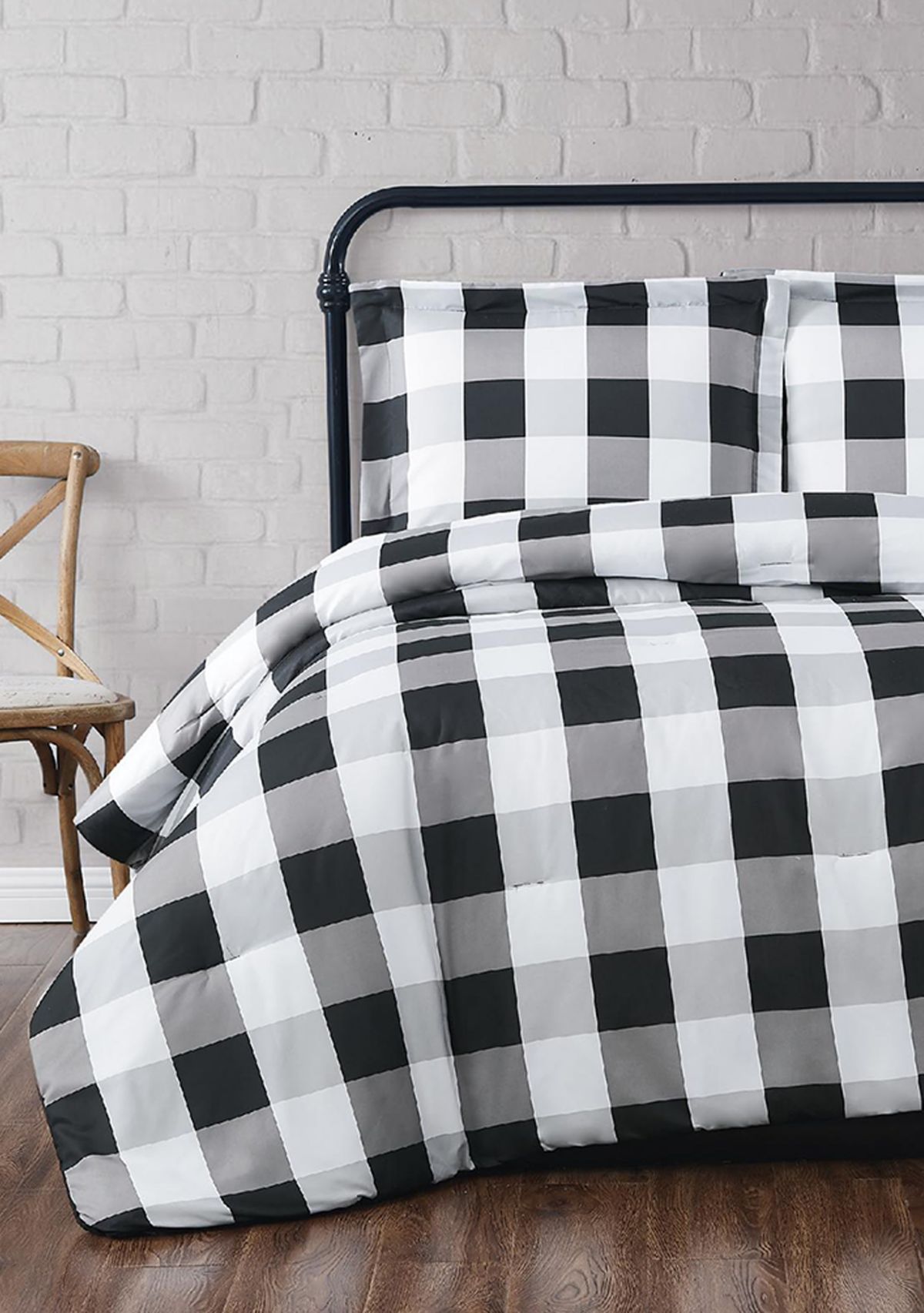 Truly Soft Everyday Buffalo Plaid Black King XL Duvet Cover Set