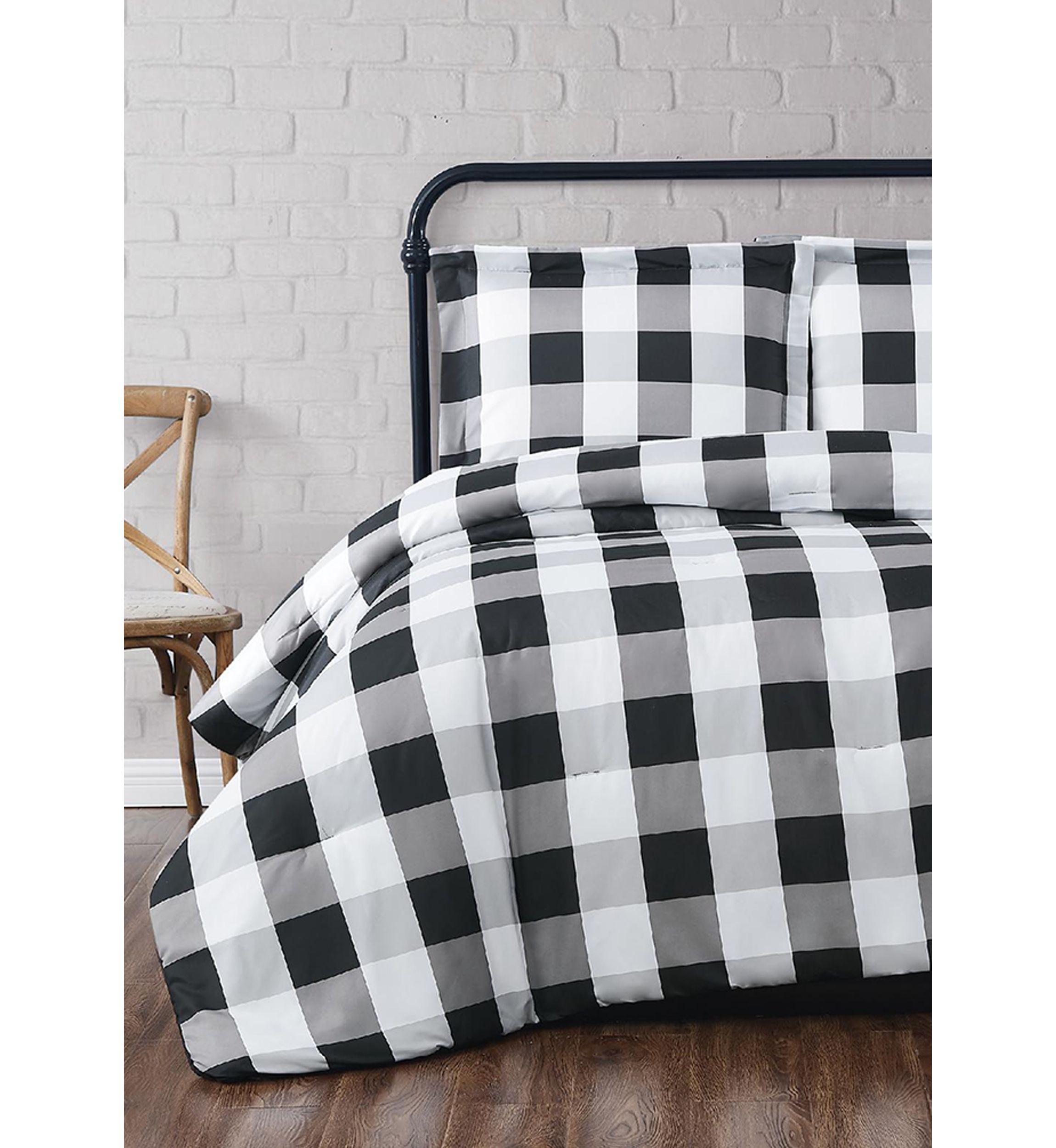 Truly Soft Everyday Buffalo Plaid Black King XL Duvet Cover Set