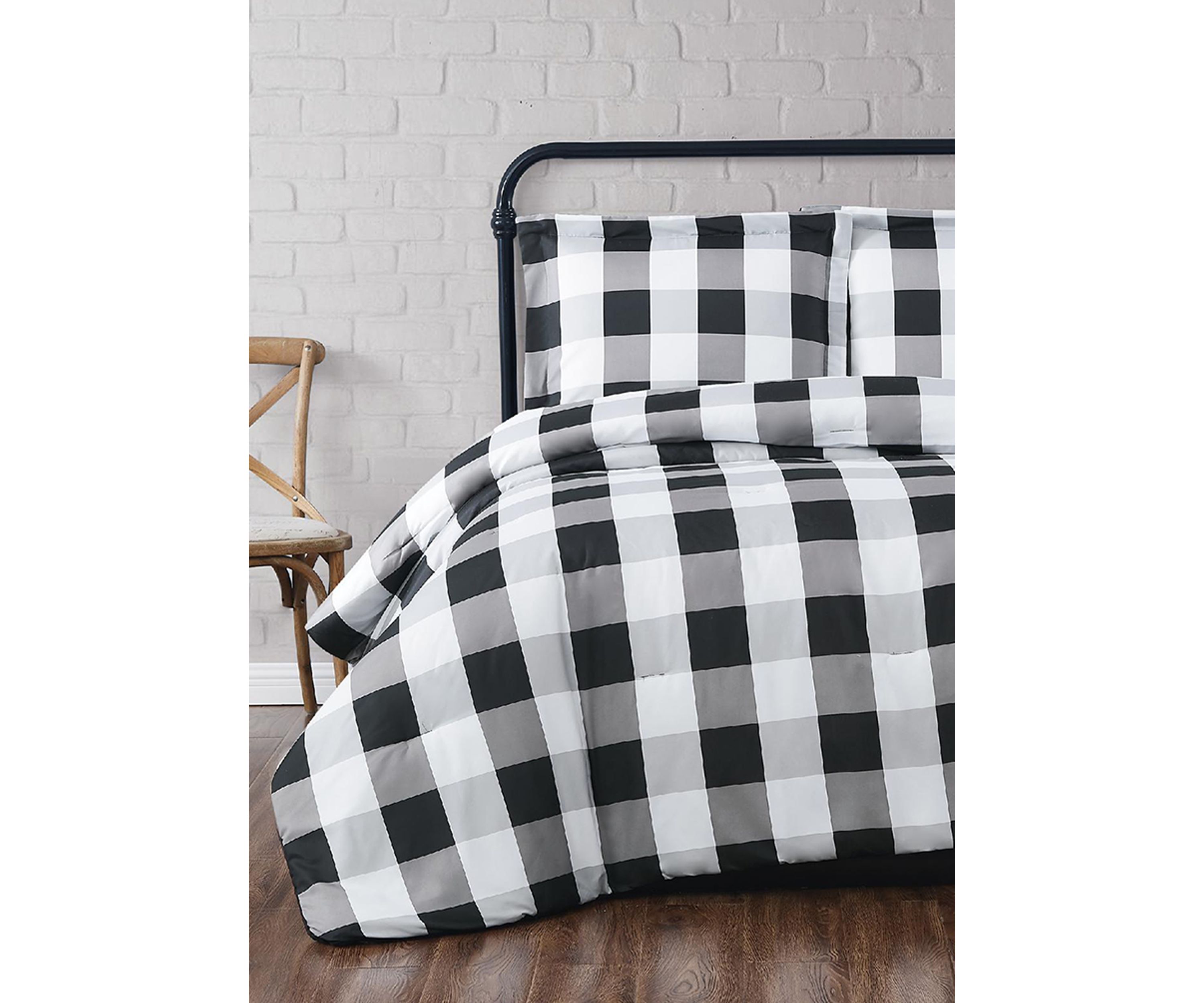 Truly Soft Everyday Buffalo Plaid Black King XL Duvet Cover Set