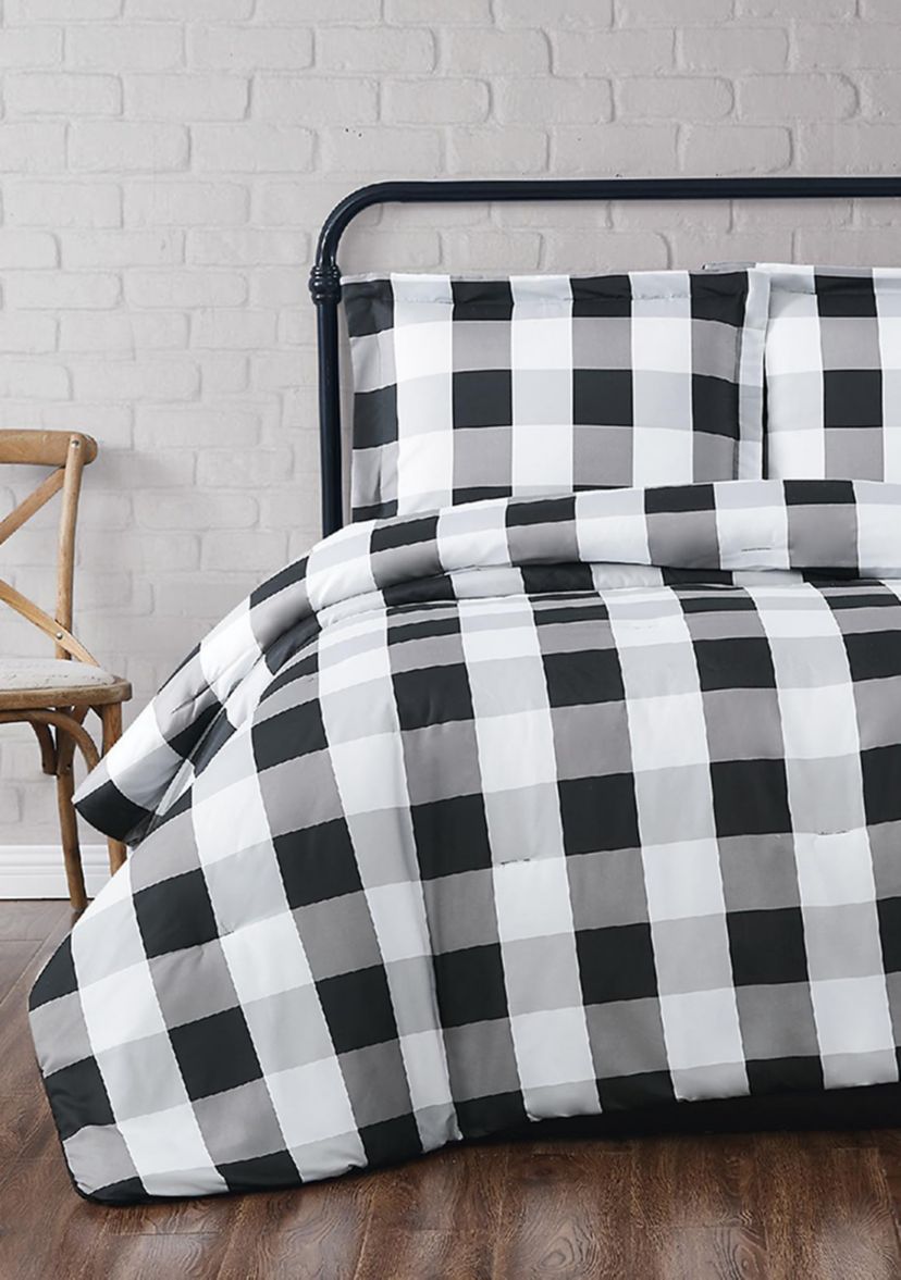 Truly Soft Everyday Buffalo Plaid Black King XL Duvet Cover Set