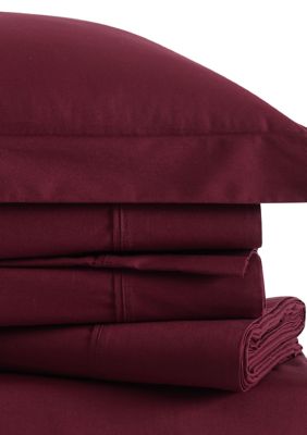 Brooklyn Loom 200 Thread Count Classic Cotton Sheet Sets, Burgundy, Full