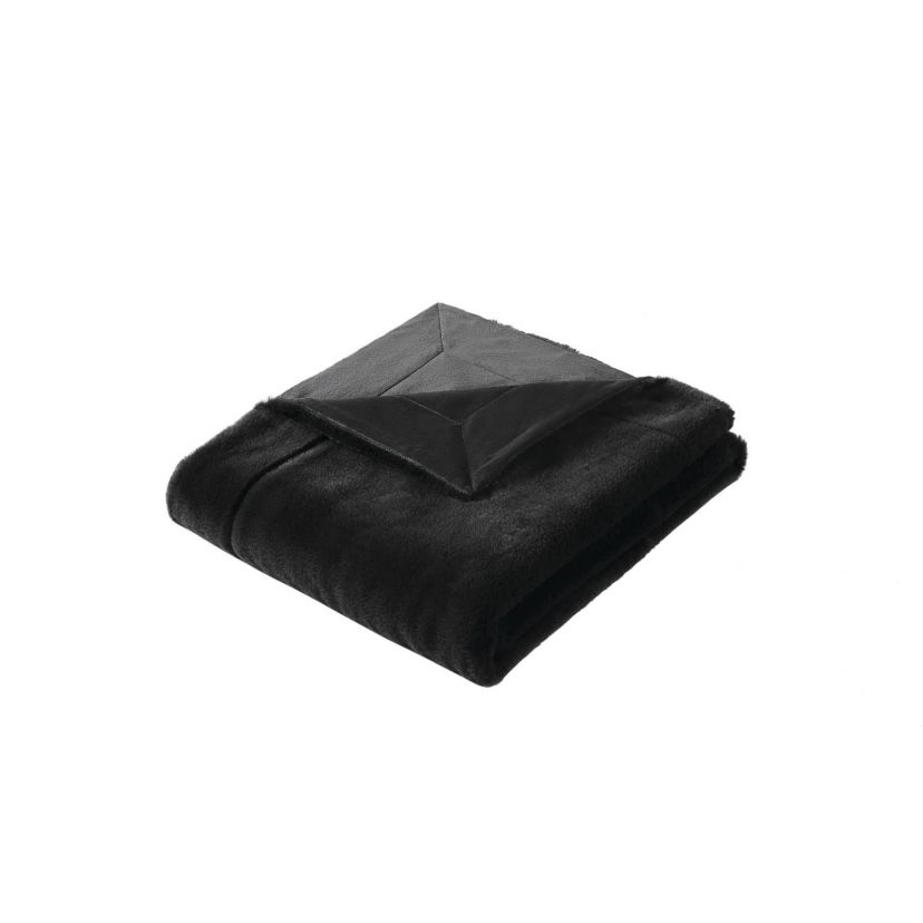 Vince Camuto Soft Faux Rabbit Fur Black 60x70 Throw in Gift Box