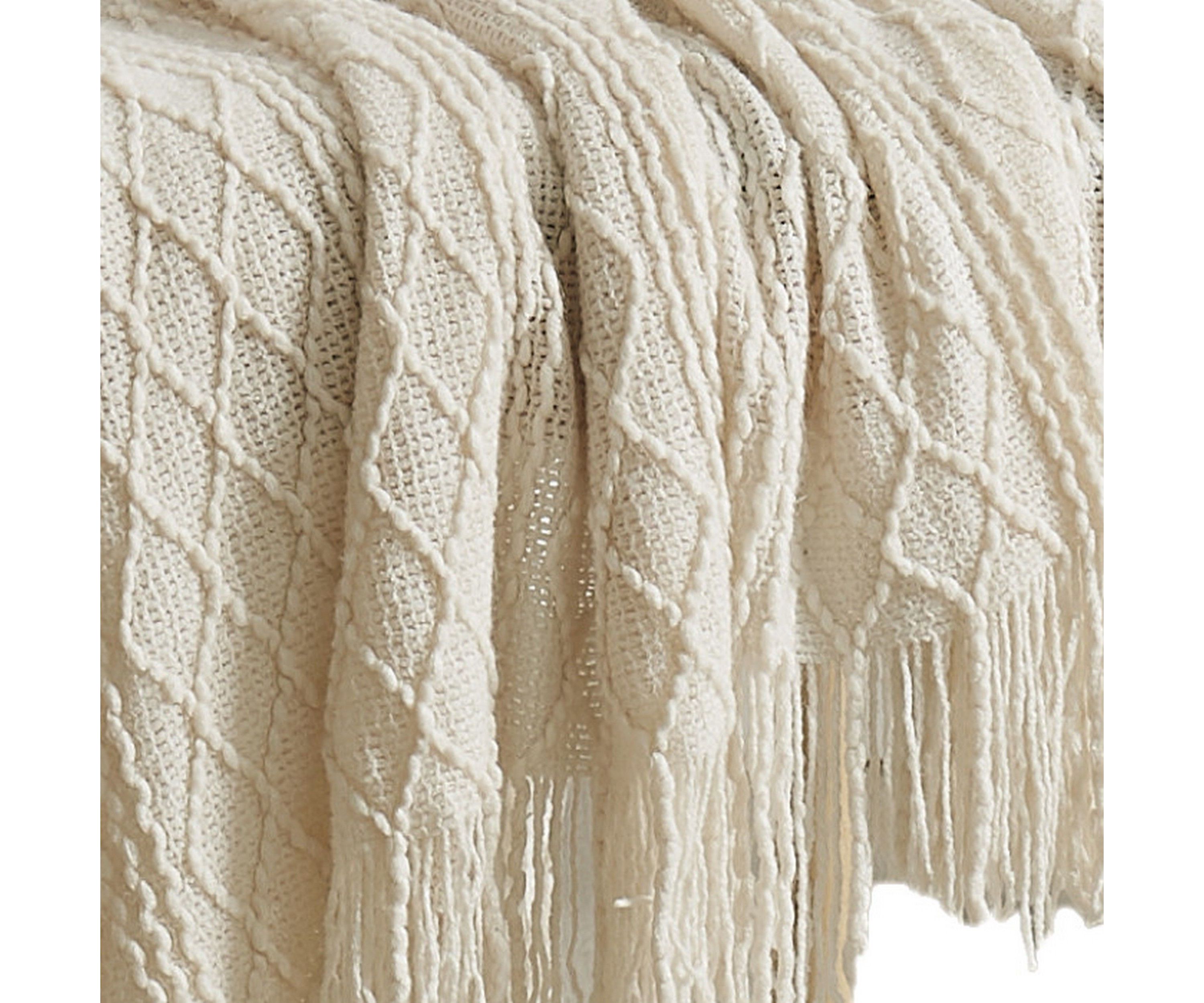 Brooklyn Loom Woven Texture Solid Ivory Throw