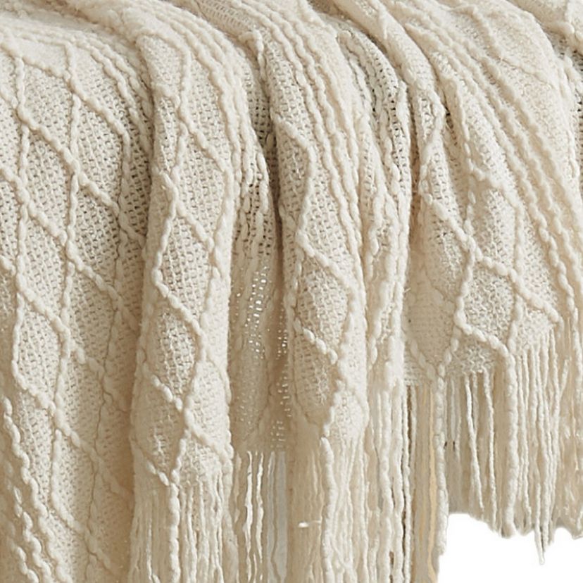 Brooklyn Loom Woven Texture Solid Ivory Throw