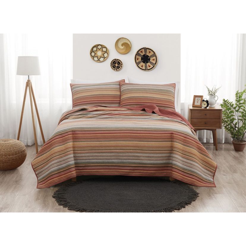 Brooklyn Loom Sunset Stripe Yarn Dye 3 Piece Full/Queen Quilt Set