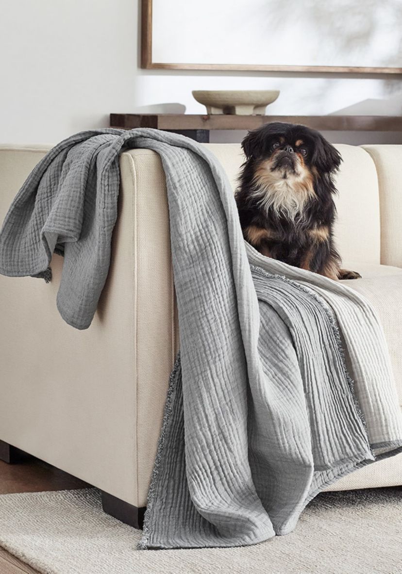 Truly Soft Two-Toned Organic Throw Blanket in Grey