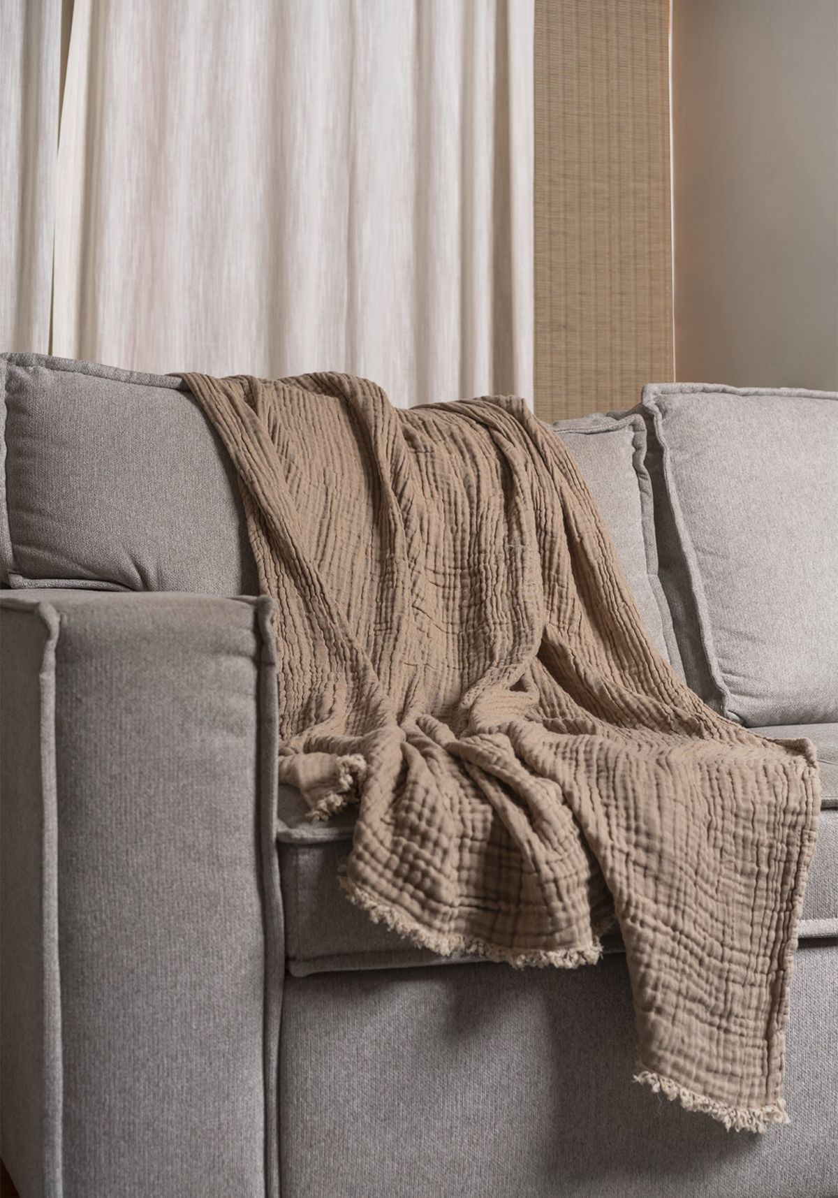 Truly Soft Two-Toned Organic Throw Blanket in Beige